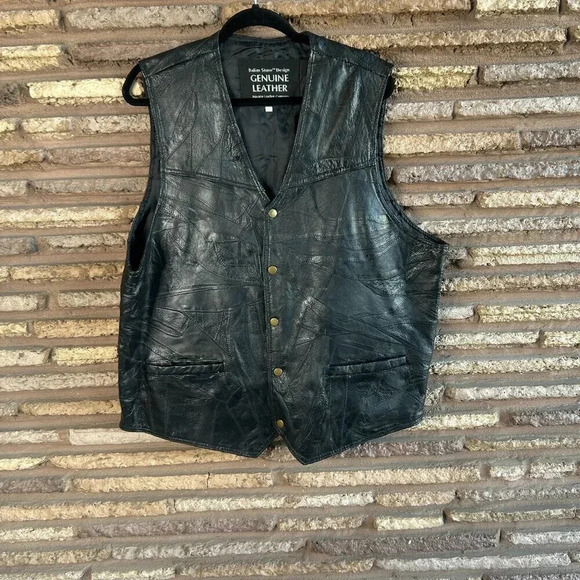 Navarre Leather Company Italian Stone Design Black Snap Front Vest Size XXL - Picture 2 of 9